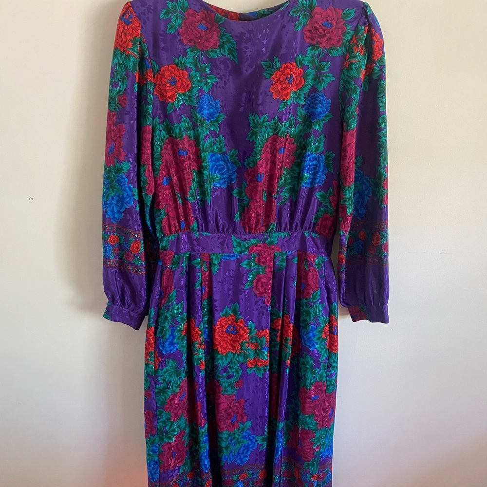 Andrea Gayle Purple Floral Long Sleeve Dress